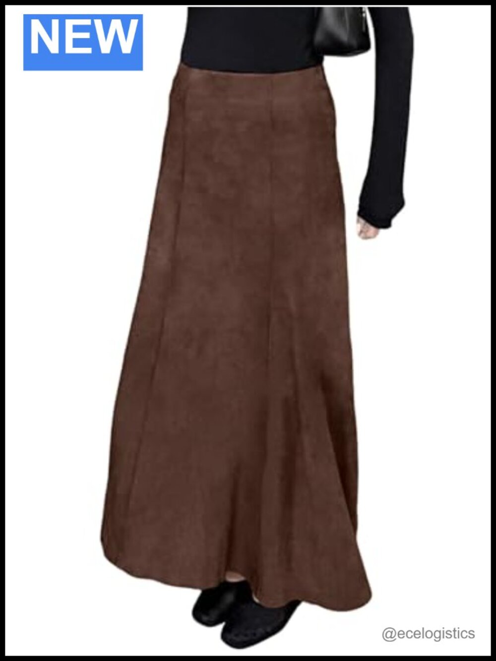 Faux Suede High Waist A-Line Maxi Skirt